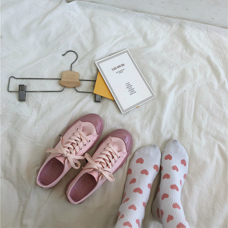 Roze Canvas Wandelschoenen Meisje Hart Vrouwelijke Studenten Koreaanse Versie Van De Wilde Schattige Ademend Sport Schoenen M2-79
