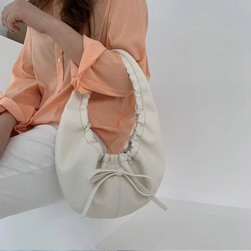 Summer women Handbag Soft tote bag ladies Shoulder Bags Solid PU leather Party Purse Women Clouds Armpit bag yellow: White