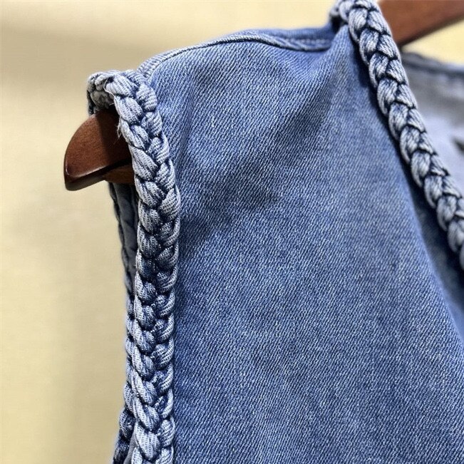 Chaleco vaquero trenzado de Color liso para mujer, chaqueta y abrigo informal sin mangas, de primavera y verano, novedad de 2022: Vest / S
