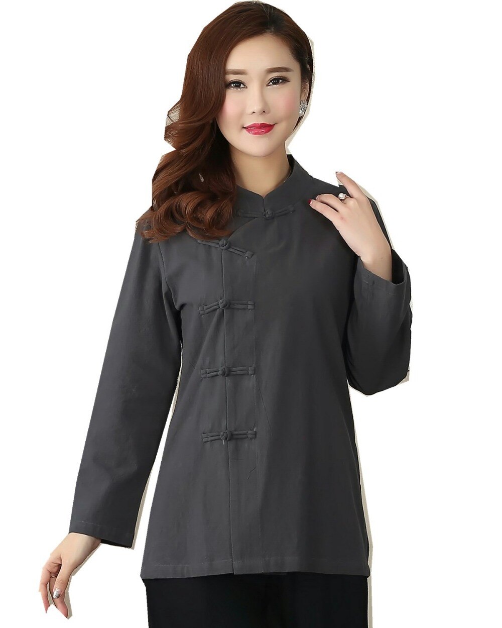 Shanghai Story Long Sleeve chinese Traditional Clothing Women's cheongsam Top Blend Linen Blouse Chinese Qipao Shirt 3 color