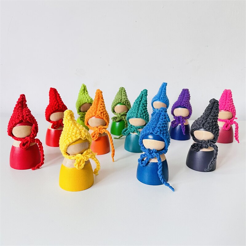 Regenbogen Peg Puppen Set Baby Holz Abbildung Blöcke Konstruktor Kinder Montessori Pädagogisches Spielzeug Open Ended Spielen Spielzeug für Kinder: L