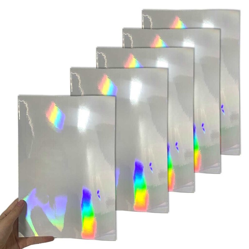 5 ark genomskinlig holografisk overlay laminering vinyl  a4 storlek självhäftande laminat vattentätt vinyl klistermärkepapper: 10