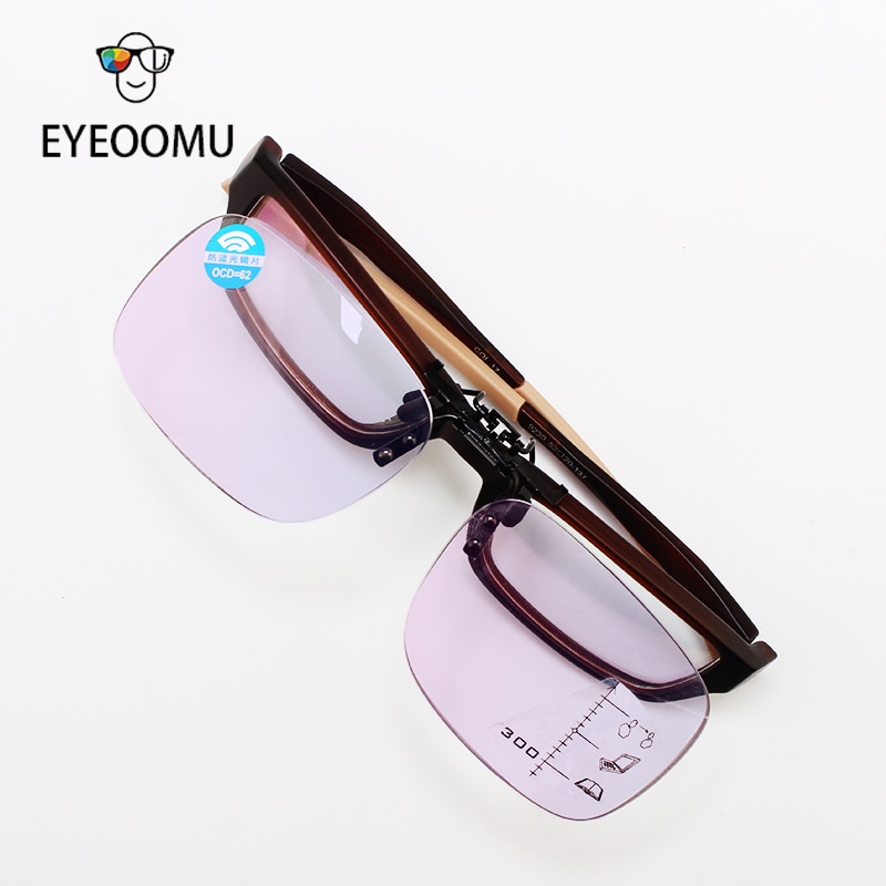 EYEOOMU Clip On Reading Glasses Flip Up Down Multifocal Anti Blue Light Eyeglasses Men Women Presbyopic Fishing Reader Magnifier