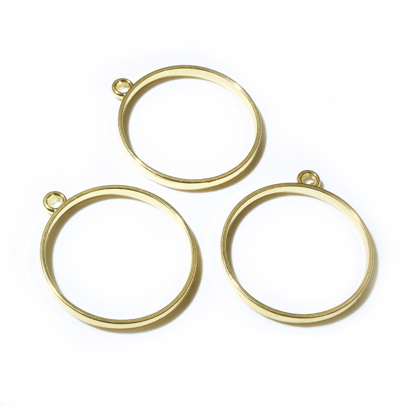 10 unidades, bandeja colgante de resina epoxi con marco metálico de aleación de Zinc hueco redondo de 34x29,5mm para accesorios de fabricación de joyas DIY: Color amarillo dorado claro