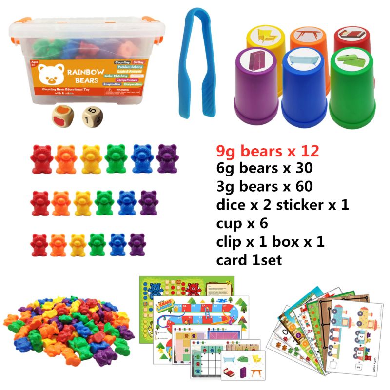 Children Montessori Toy 1set Boxed Counting Bear Montessori Educational Cognition Rainbow Matching Game Educational Toys: Set N