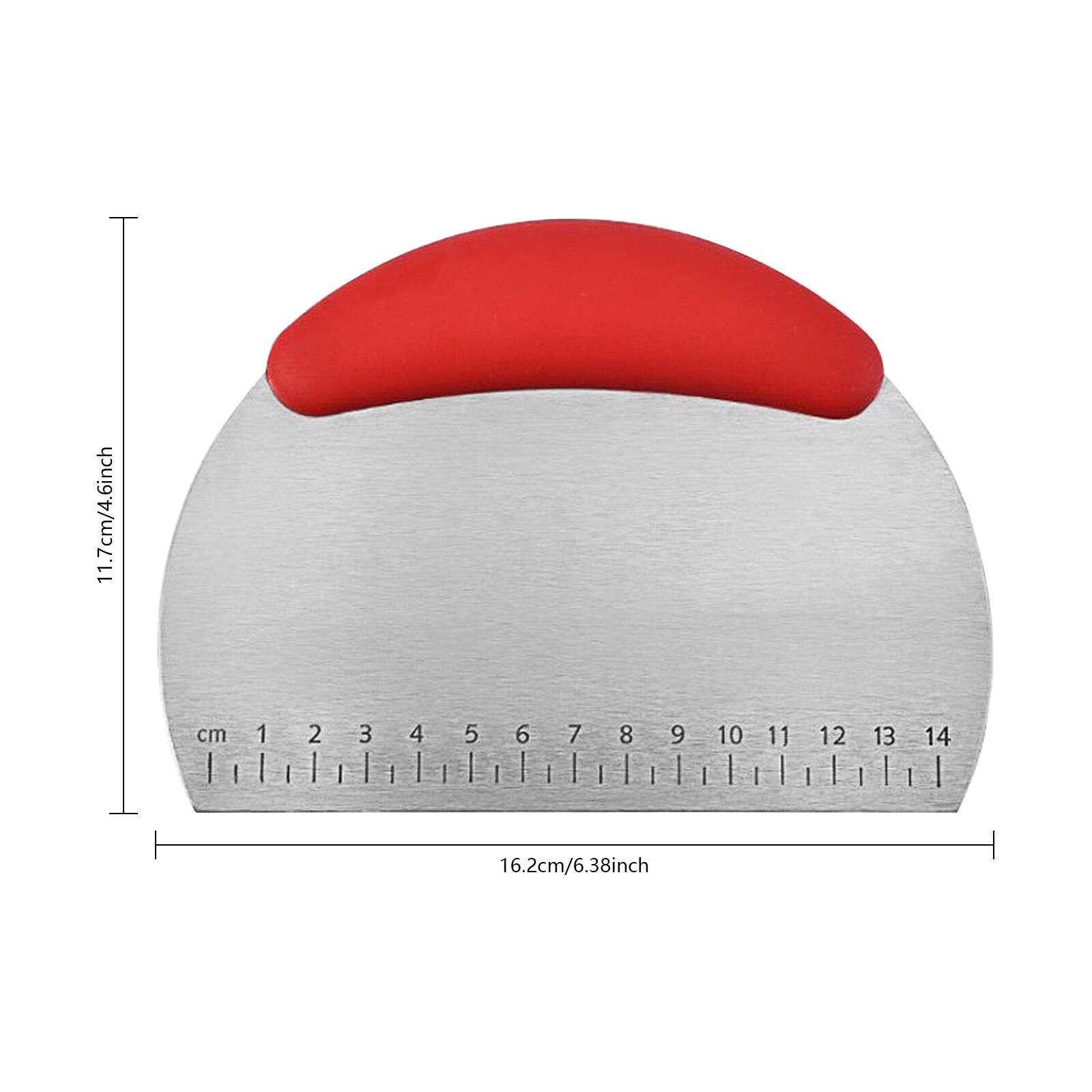 Kitchen Dough Scraper with Scale Stainless Steel Flour Dough Pizza Scraper Baking Utensils Pastry Spatula Baking Tools: Red 16.2x11.7x1.5cm