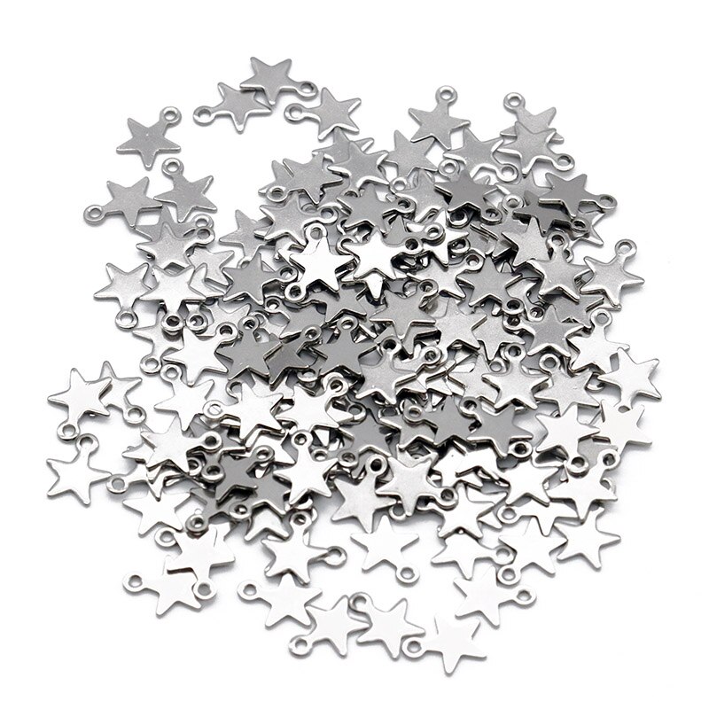 Lot de 100 pendentifs en forme d'étoile et de lune, en acier inoxydable, pour la fabrication de bijoux, DIY, 9x10mm: Star 9x10mm