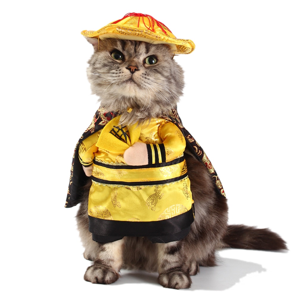 Sjovt kat kostume qing-dynastiet kinesisk kejser cosplay tøj til hunde halloween xmas kæledyr beklædning