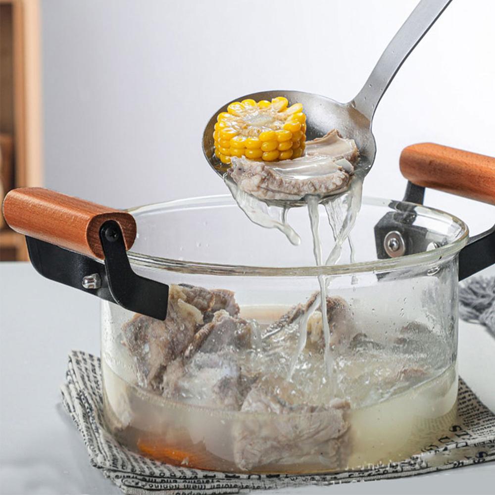 Lasinen kattila puisella kahvalla ja höyryreiällä lämmönkestävä kattila kannella 1.6l