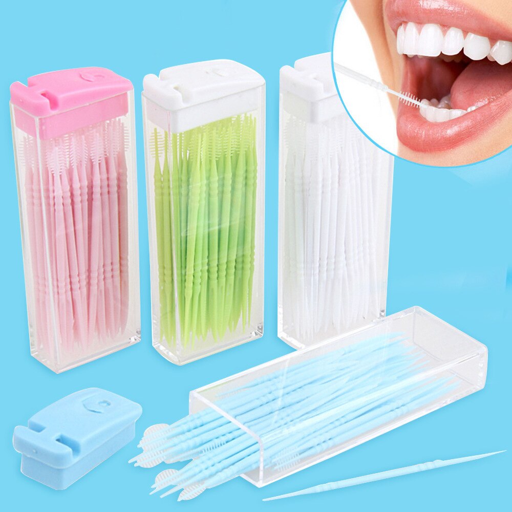 50pcs Double Head Dental Floss Interdental Toothpick Brush Brush Teeth Stick Dental Oral Care Toothpicks Floss Pick Health Care