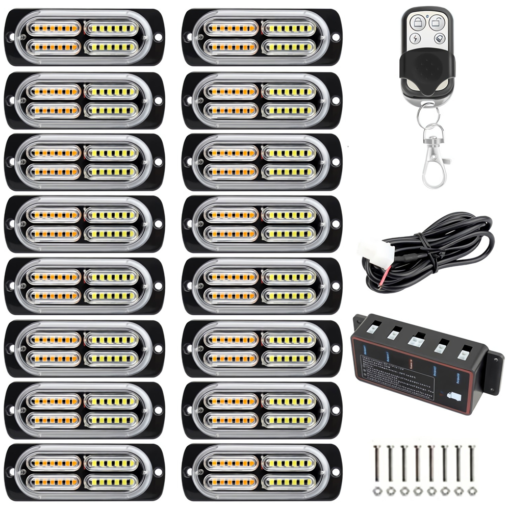 1 Set 16*24 LEDs 12V Bumper Police Light For Car Wireless Remote Control LED Strobe Light Ambulance Emergency Flashing Red Blue