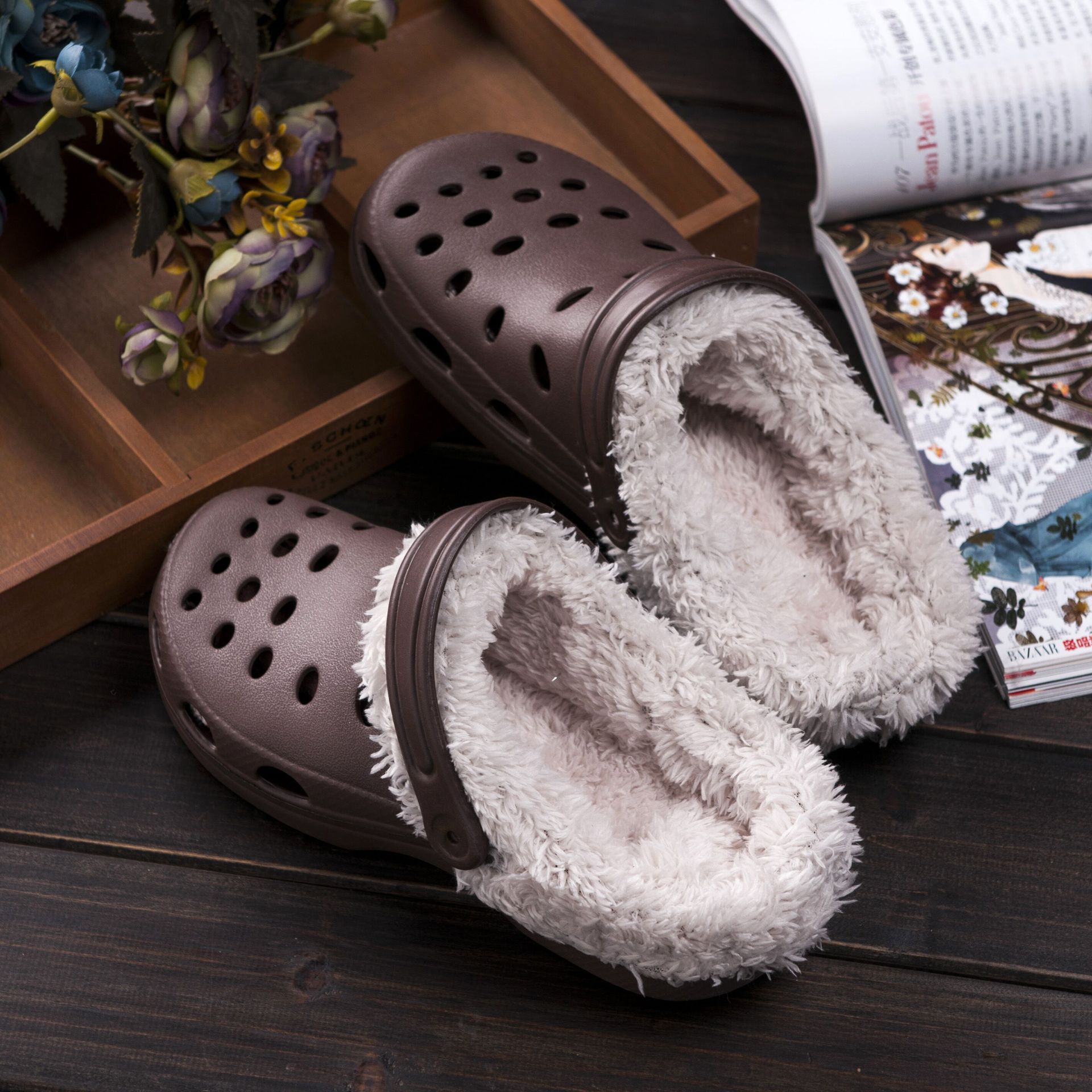 Originale tøfler kvinner krokodille sko vinter utendørs klassisk freesail plysj shearling fôret joggesko vinter pels hagesandaler