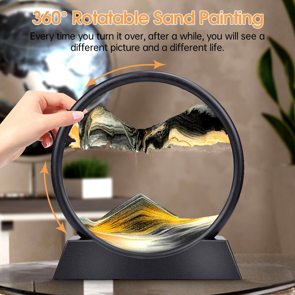 Sablier 3D avec étagère, paysage de sable profond, peinture de sable mouvant, image d&#39;art en mouvement, décoration de bureau pour la maison