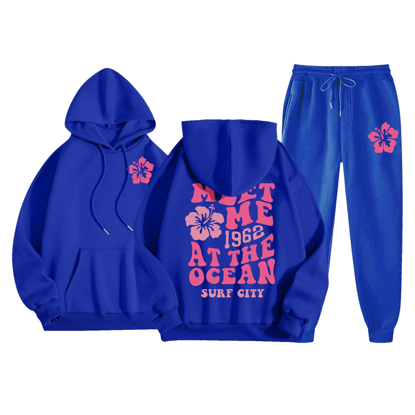 Damkläder i två delar set hoodie sweatshirt och långa mjukisbyxor joggingbyxor dam fina byxdressar fina byxdressar för kvinnor: L / Blå