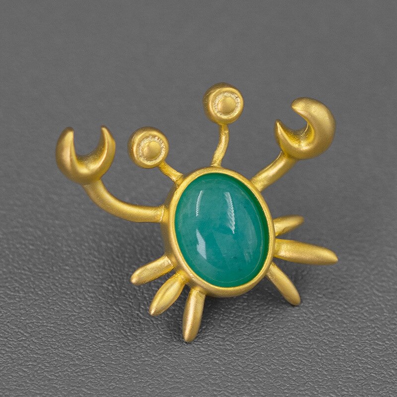 INATURE Natural Lapis Lazuli Funny Crab Brooch 925 Sterling Silver Animal Jewelry Brooches for Women: Gold Amazonite