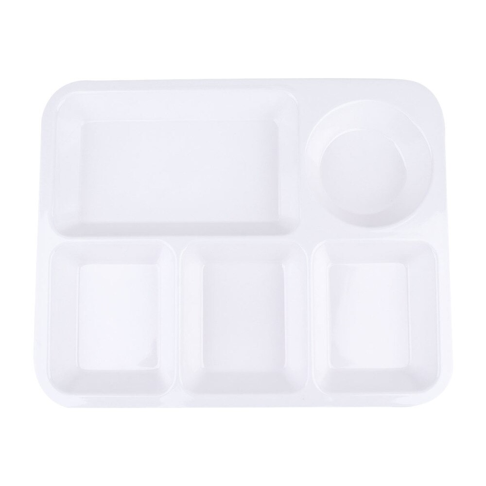 Plastic Separating Dish Divided Compartments Plate Anti-fall Rice Tray Practical Tableware for Home (White)