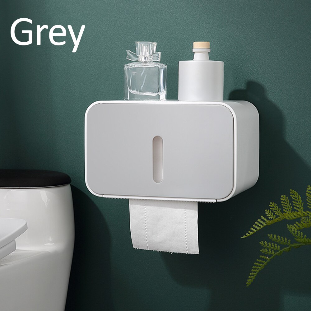 Multifunction Paper Holder For Toilet Paper Waterproof Wall Mounted Toilet Paper Tray Roll Paper Tube Bathroom Tissue Box Shelf: gray