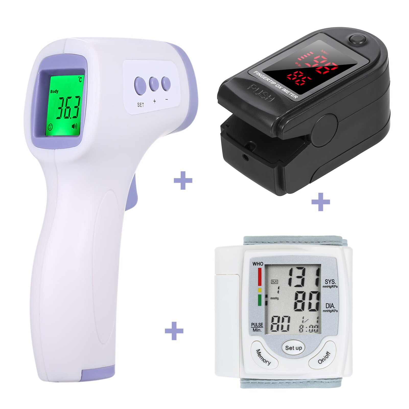 Wrist Blood Pressure Monitor LCD Display Tonometer + Finger Oximetry spo2 Finger Clip Heart Rate Monitor + Digital Thermometer: 04