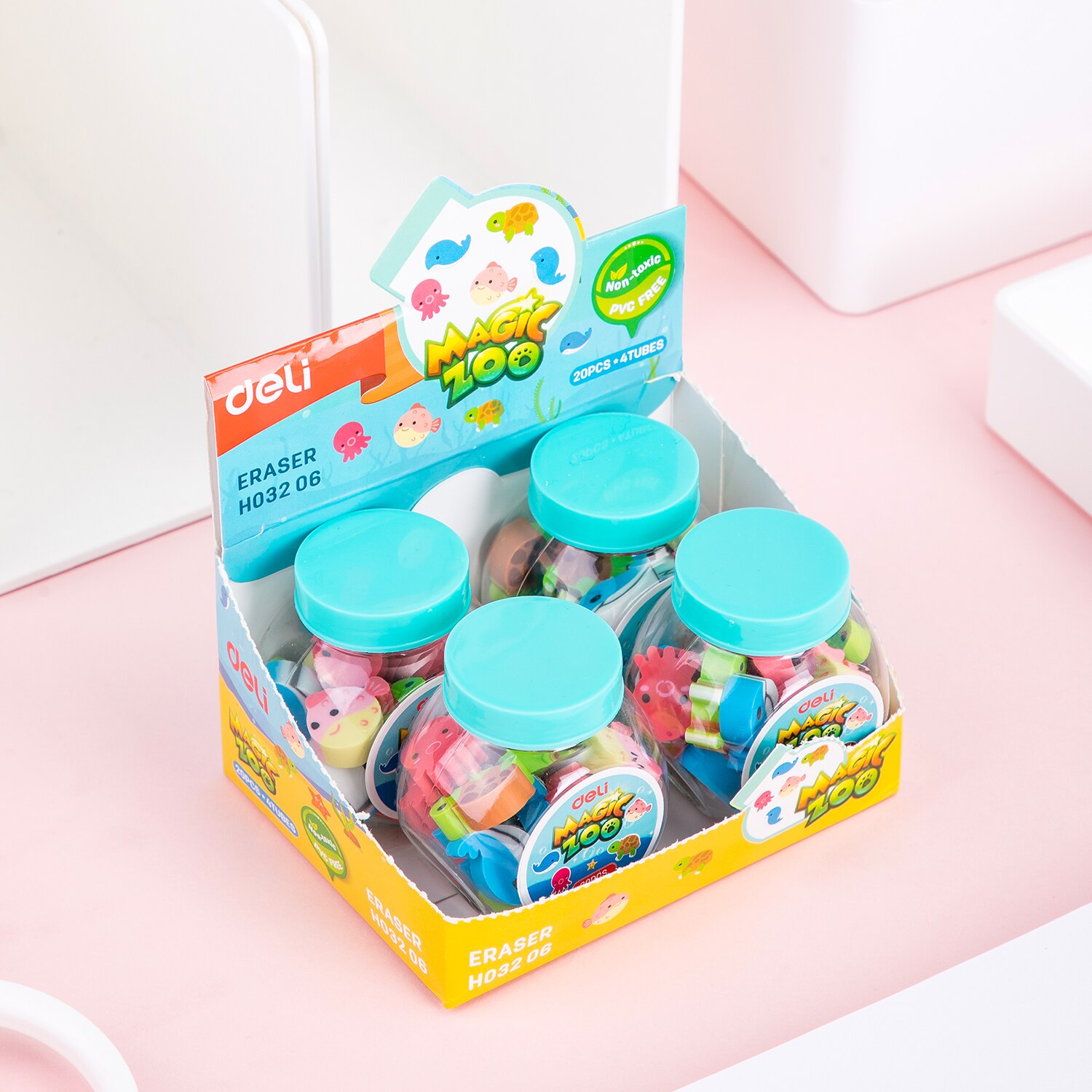 Deli Eraser 1 Tube(20 pcs) Cute Kawaii lovely animal Set Stationery color School Office Erase Supplies Kids EH03206