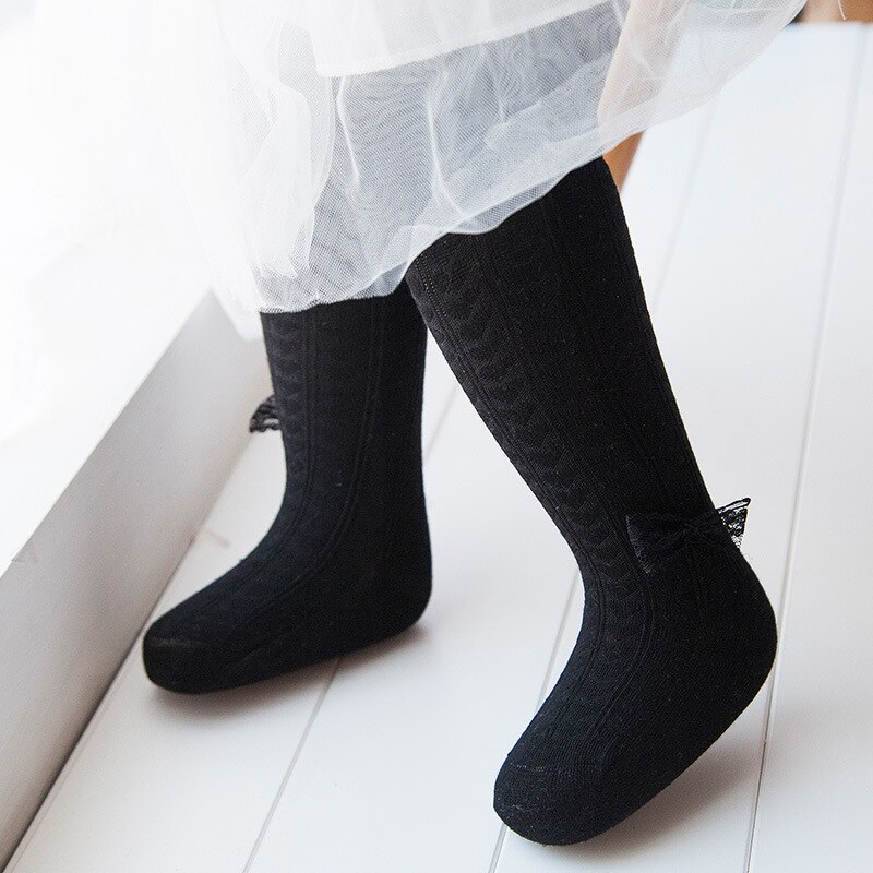 Leuke Roze Strik Panty Voor Meisjes Mesh Katoen Meisjes Panty Winter Zachte Comfortabele Baby Meisjes Panty Baby Kleding: Black Socks / 6-12 Month