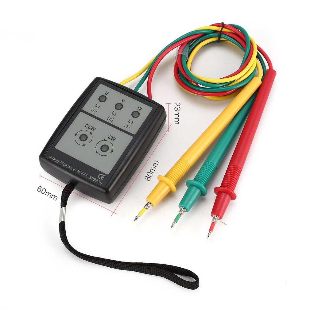 Sp8030 3 fase rotatie tester digitale fase indicator detector led zoemer fasevolgordemeter spanningstester 200v-480v ac