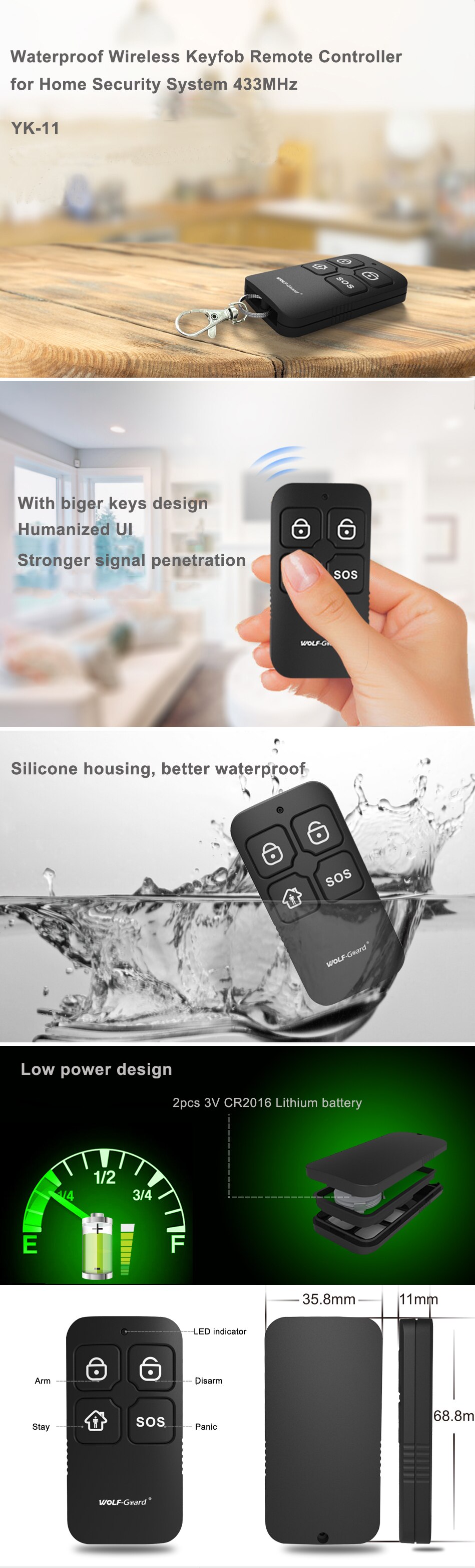 YK-11 - Wireless Waterproof Remote Controller for GSM Alarm System