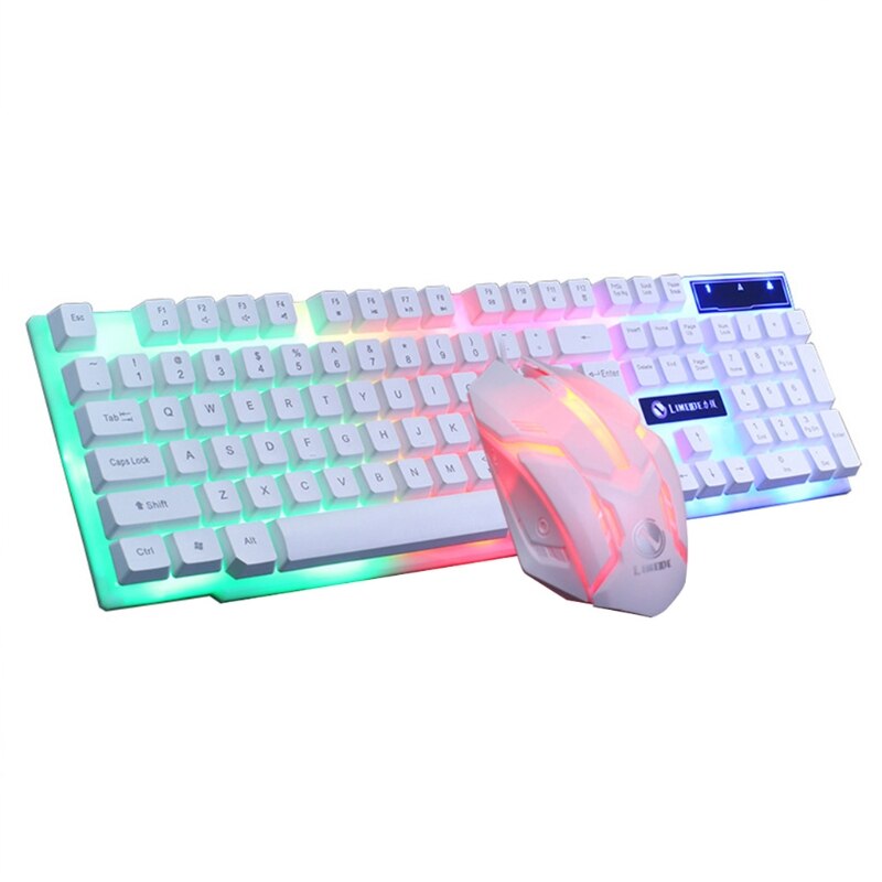 USB Wired Gaming Keyboard Mouse Keyboard Set Colorful Rainbow 104 Keys RGB Backlight Gaming Mouse and Keyboard Kit Home Office: white