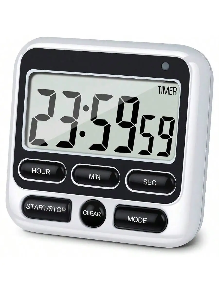 Digital Kitchen Timer with Mute/Loud Alarm Switch ON/Off Switch, 24 Hour Clock & Alarm, Memory Function Count Up Count Dow: black
