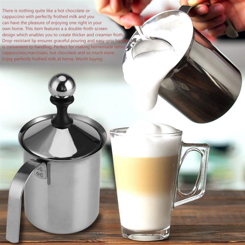 400 ml Roestvrijstalen Handleiding Melkopschuimer Schuim Maker Handleiding Koffie Tore Creamer Koffie Melk Double Mesh Melk Creamer Gereedschap