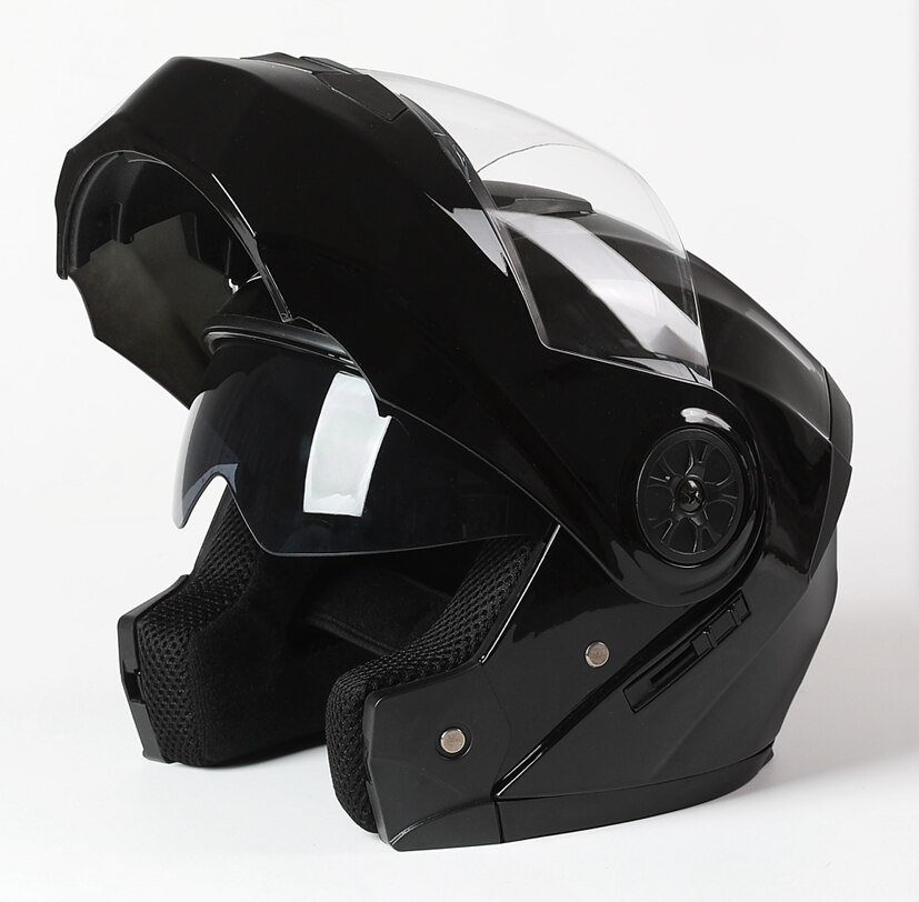 Flip up dobbel linse motorsykkelhjelm modulær motocross helhjelmer casco moto capacete casque: Lys svart / L