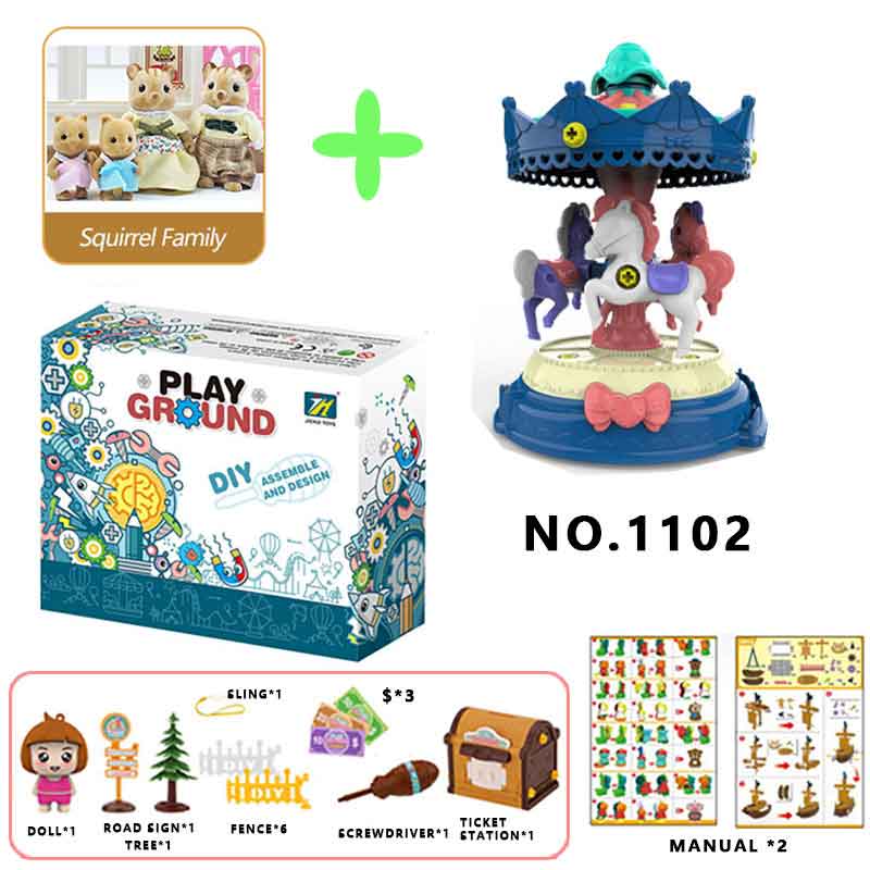 1:12 Carrousel Bosdier Familie Vroeg Leren Puzzel Achtbaan Pretpark Model Schroef Montage Pakket Speelgoed: 1102-G08-K02