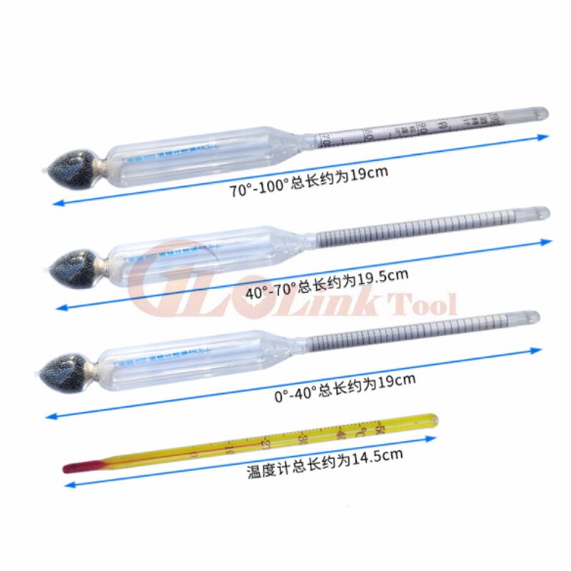 3 Stks/set 0-100% Alcoholometers Tester Professionele Concentratie Meter Hydrometer Met Thermometer 2 Stijlen