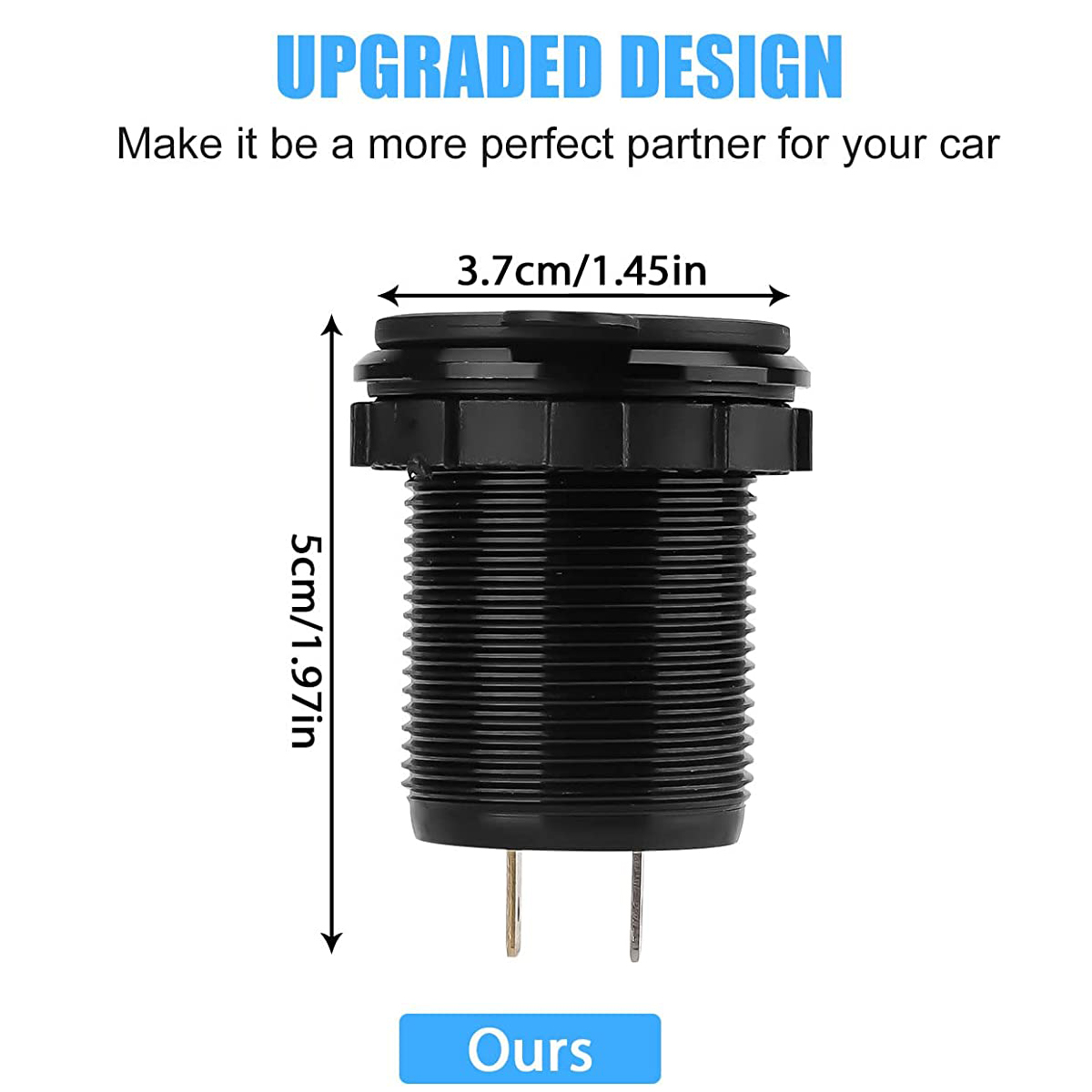 Enchufe de cargador de coche USB de 12V, doble puerto de 30W PD USB-C USB-C y 18W QC3.0, accesorios de cargador de coche para coche, RV, barco, camión marino y motocicleta