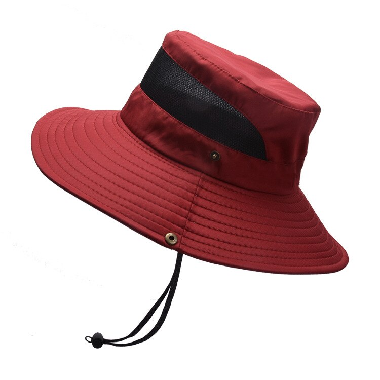 Men and Women Mesh Breathable Fisherman Cap Casual Solid Color Bucket Hat Panama Caps Summer Sun Hat Motorcycle Hat Climbing Hat: Wine red