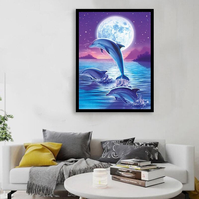 DIY 5D Diamond Painting Kits for Adults Dolphin Embroidery Diamond Art Painting Full Drill Home Wall Decor