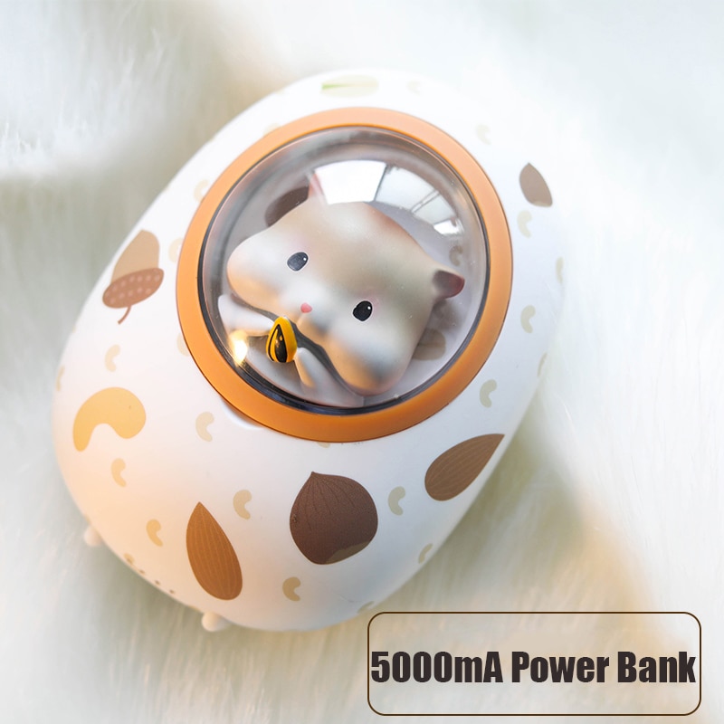 Mini banco de energía portátil para chica, 5000mAh, cápsula espacial, hámster, carga USB, calentadores de manos para chica, , Gato de mantequilla, Banco de energía