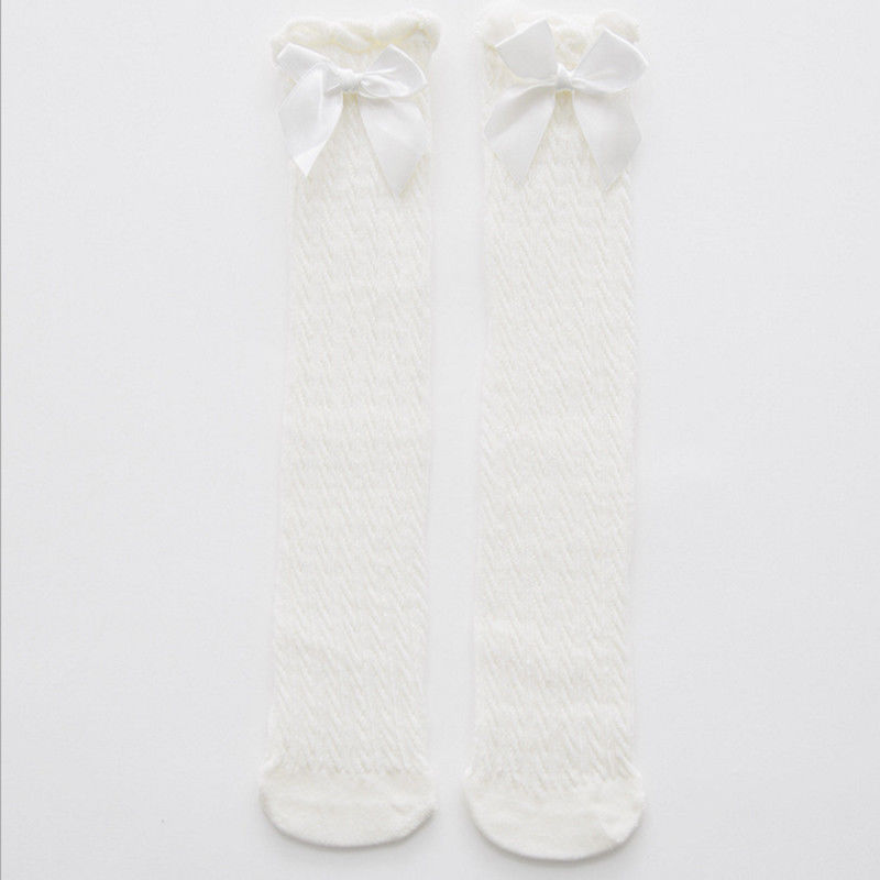 Toddler Kid Baby Girl Knee High Long Socks Bow Cotton Casual Bowknot Ruffles Stockings 28cm 38cm: White 38cm