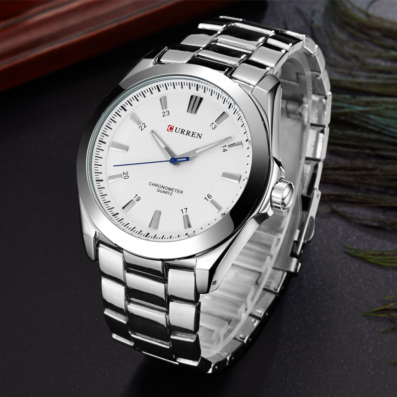 Merk curren eenvoudige wijzerplaat klassieke horloges volledig stalen quartz heren polshorloge zilveren klok reloj hombre