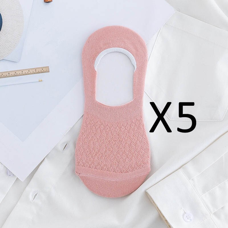 5 Pairs/Lot Invisible Candy Cotton Breathable Socks Non-Slip Mesh Women Summer Girls Casual Short Ankle Boat Low Cut Lady Sox: 5