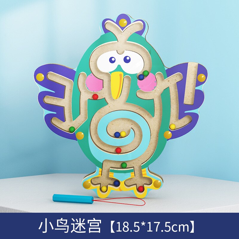Wooden Maze Toy - Cartoon Animal Magnetic Pen Track - Early Education Learning: MWZ Birds