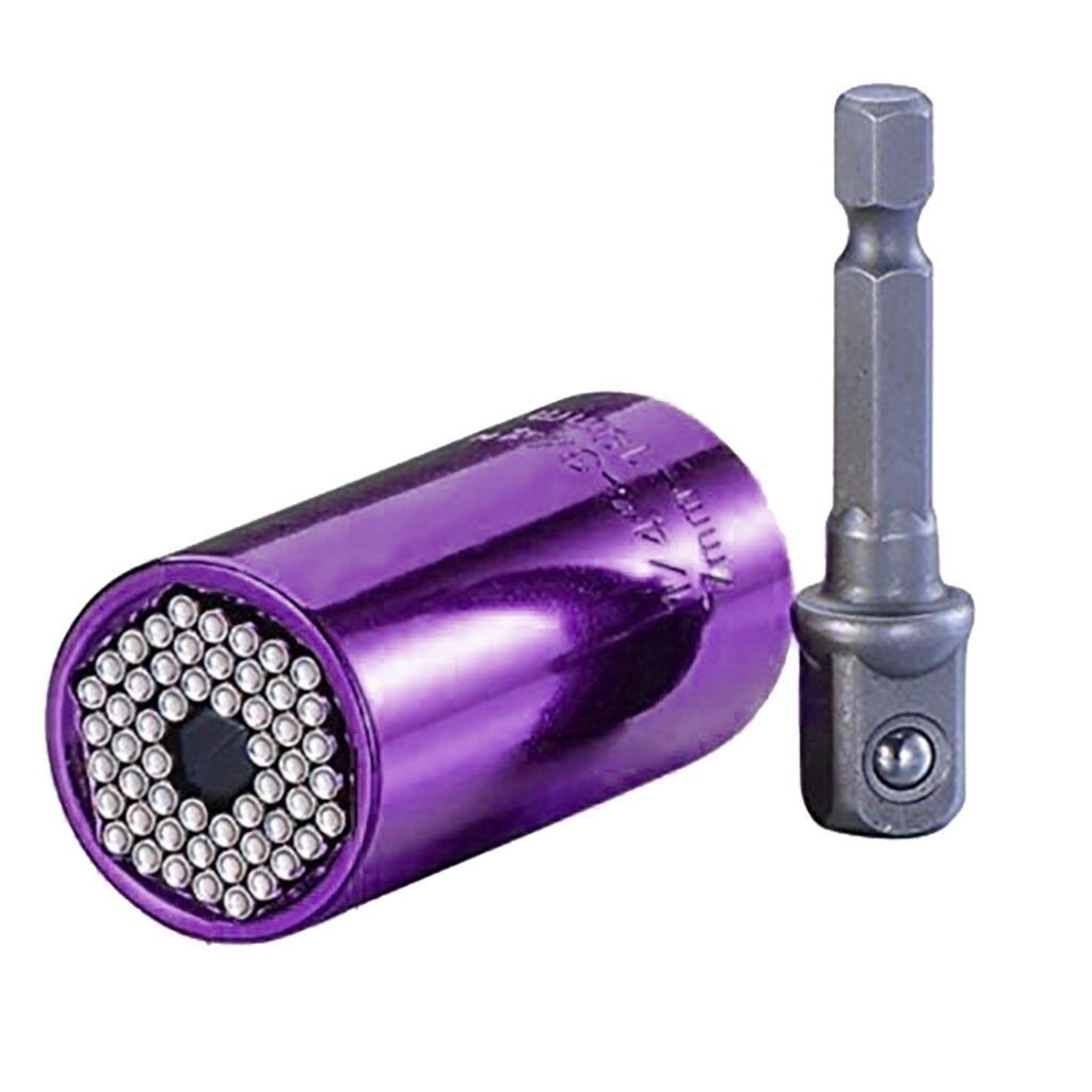 1 Set Torque Wrench Head Set Universal Socket Sleeve 7-19mm Power Drill Ratchet Bushing Spanner Key Multi Hand Tools: Purple