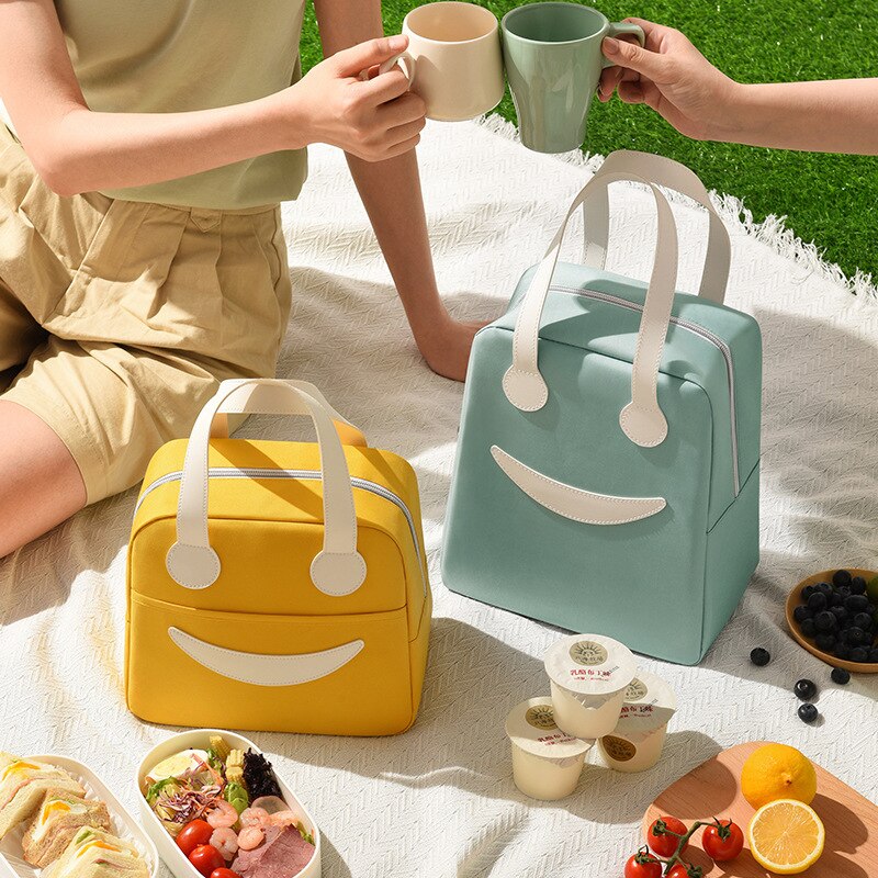 Smiley – sac à déjeuner fourre-tout de couleur unie, étanche, thermique, isolé, Portable, isotherme, Bento d&#39;extérieur pour aliments