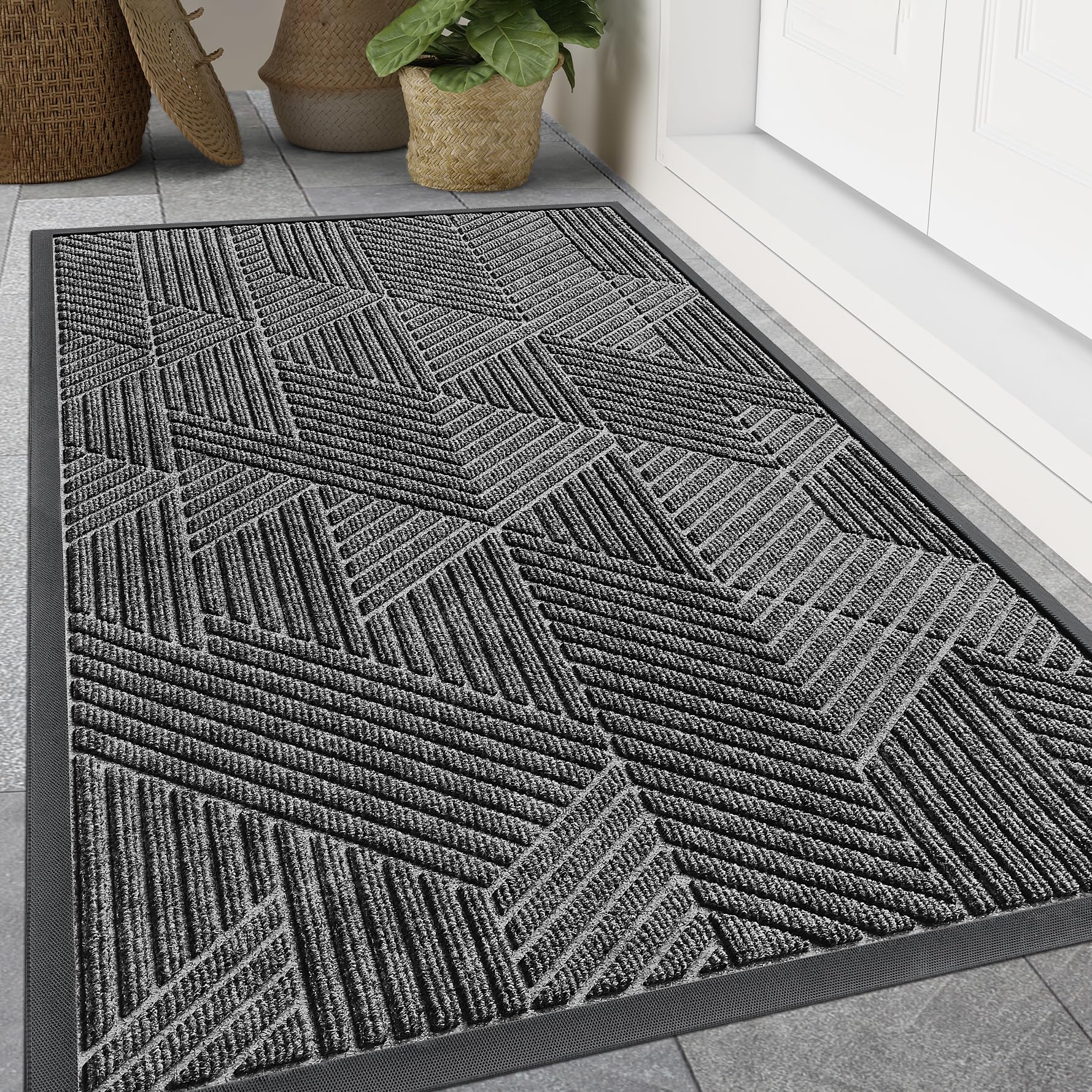 Olanly-felpudos delanteros interiores, alfombras de entrada de perfil bajo, alfombra absorbente para exteriores, resistente, antideslizante, lavable, alfombra de bienvenida, estera de goma: 500 mm x 1.000 mm / Gris oscuro