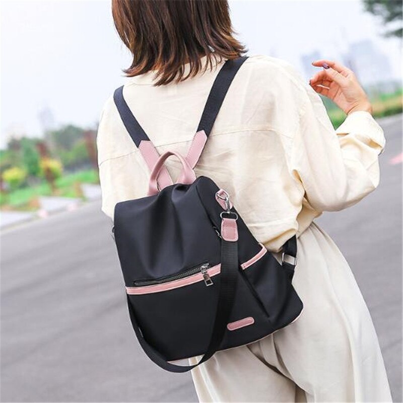 Casual Oxford Backpack Women Black Waterproof Nylon School Bags for Teenage Girls Travel Tote Packbag