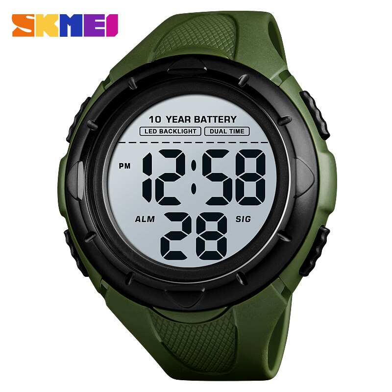 Skmei led digitaal horloge heren 2 tijd sport polshorloges heren chrono elektronische wekker 10 jaar batterij reloj hombre 1563 horloges: Legergroen