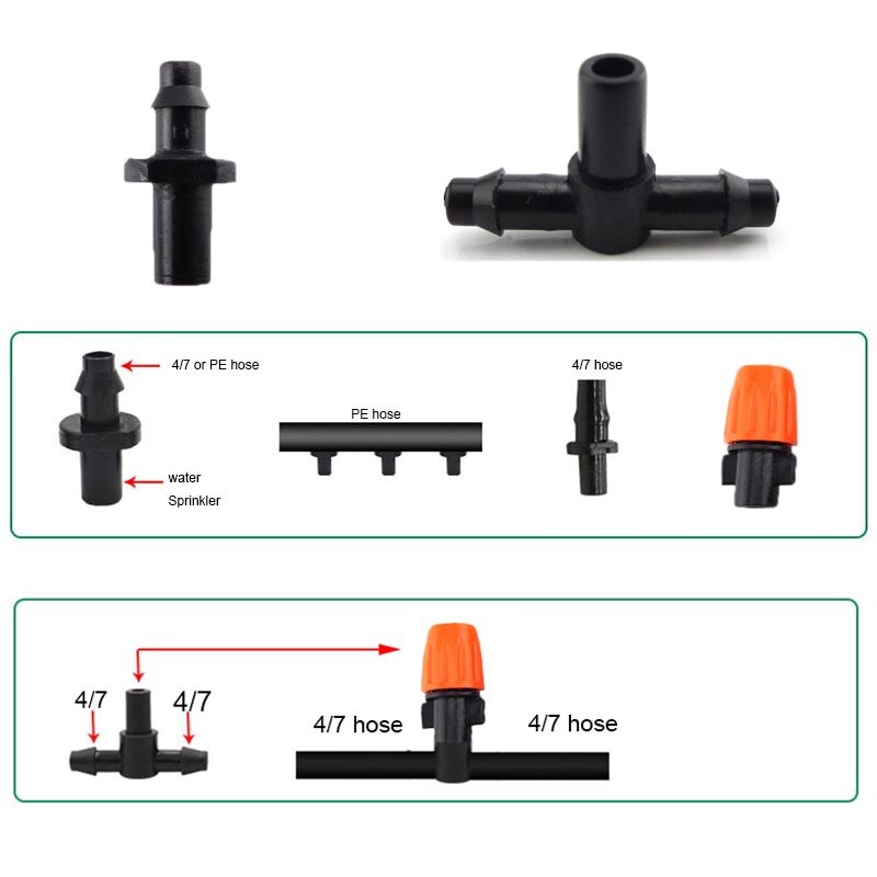 10 st 1/4 &quot; trädgårdsvatten bevattning hängande dimma sprinkler munstycke tee 4/7 slang dimma dimma sprayer kit för trädgårdsarbete växthus
