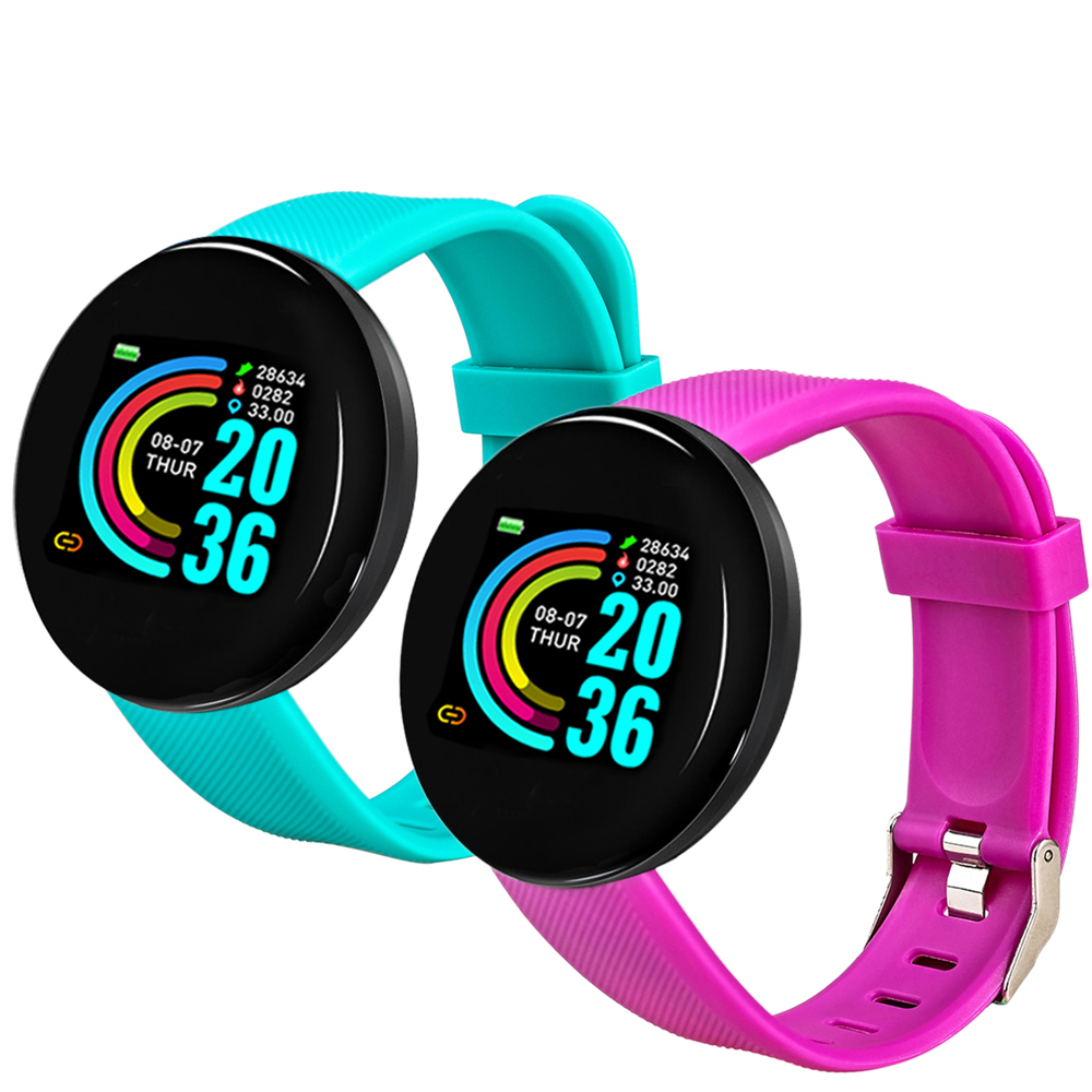 2 PCS D18 Heart Rate Smart Bracelet Man Activity Tracker Smartwatch Sports Tracker Smart Band Wristwatch for Android IOS: Green and Purple
