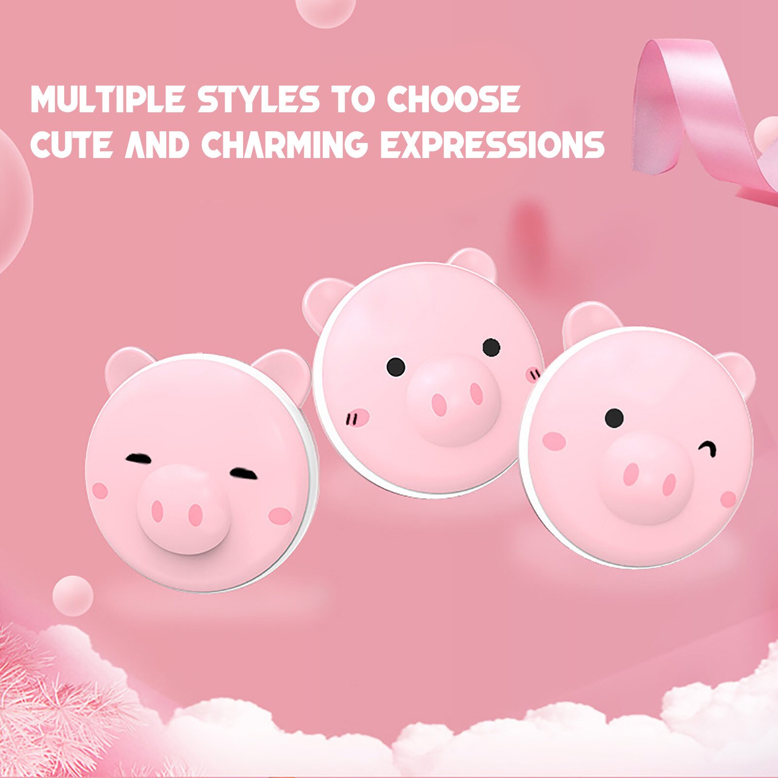 1pc 3 in 1 mini cosmetic mirror hand warmer pig-shaped hand warmer with LED light charging USB office mini hand warmer