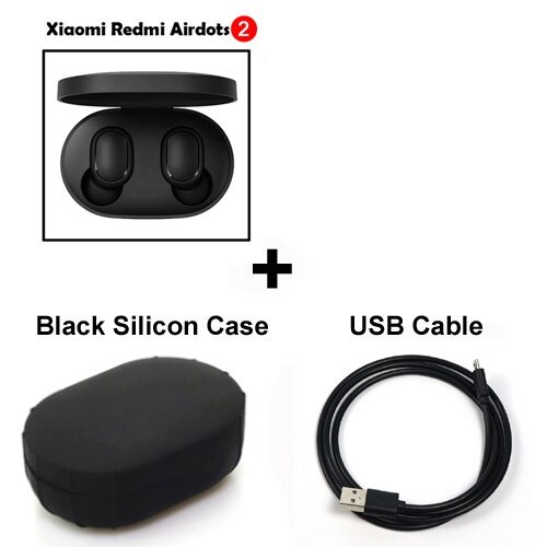 Xiaomi Redmi Airdots earphone 2 TWS Stereo Wireless earphone Voice control Bluetooth 5.0 Noise reduction Tap Control: Add Cable Black Case