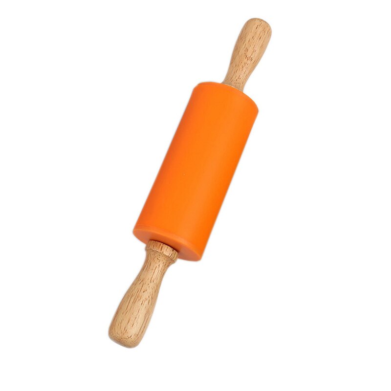 Farverig silikone kagerulle med træhåndtag moderne stil hjemmekøkken forsyninger dej rulledej pizza wienerbrød tærte pasta: A-orange / 23cm